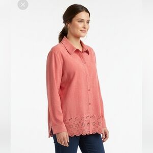 Relativity Woman Coral/Pomegranate Eyelet Hem Button Down Shirt Size 3X New